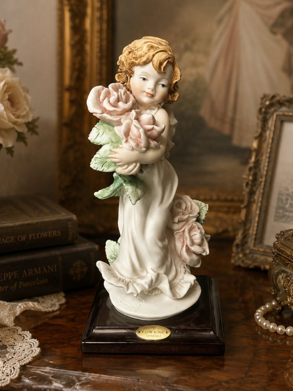 Giuseppe Armani "Rosette" Florence Italy Girl With Roses Porcelain Figurine